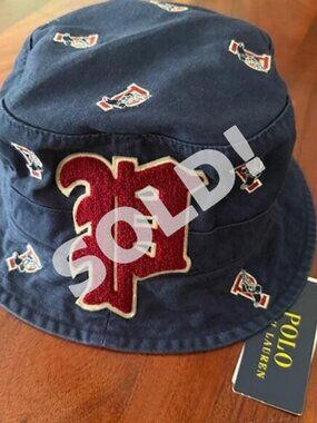 NWT POLO RALPH LAUREN 1 OF 1 ALL OVER P-WING TEAM USA CHENILLE P BUCKET HAT L/XL